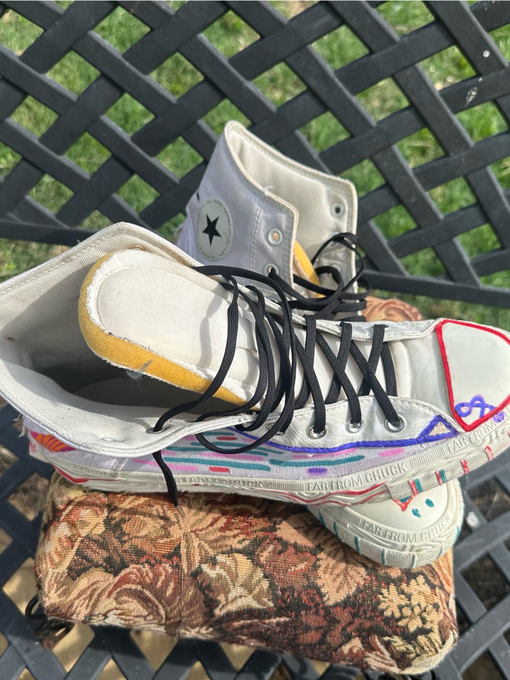Converse White High-Top Sneakers with Black Laces and Multicolor Marker Accents